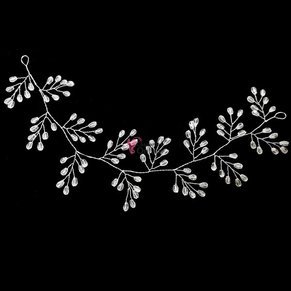 Accesoriu modern pentru decor par WED08PP Argintiu cu cristale de 30cm + 2 Agrafe